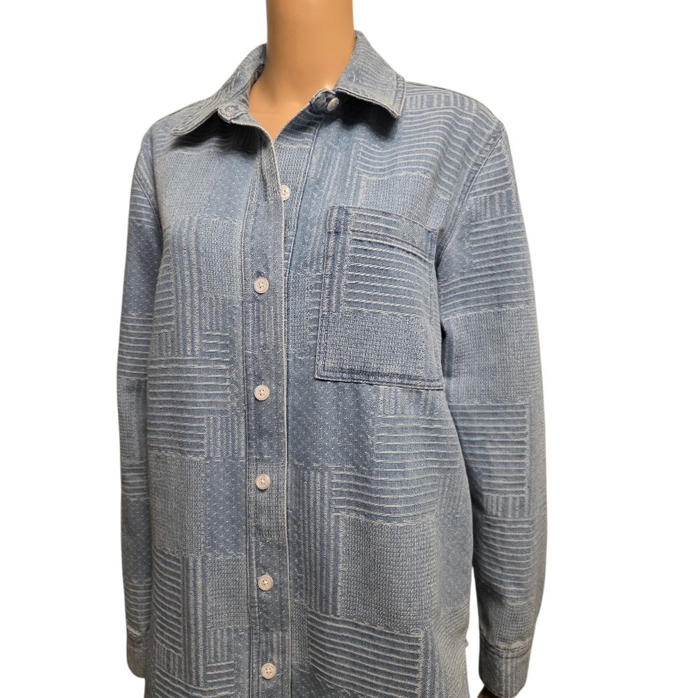 Bagatelle Collection New York Denim Embroidered Patchwork Shacket Baggy Size M - Picture 2 of 13